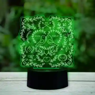 3D LED lampa personalizovaná s vtákmi