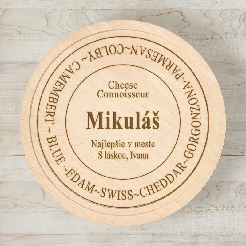 Kruhová krájacia doska s personalizáciou - Cheese Connoisseur